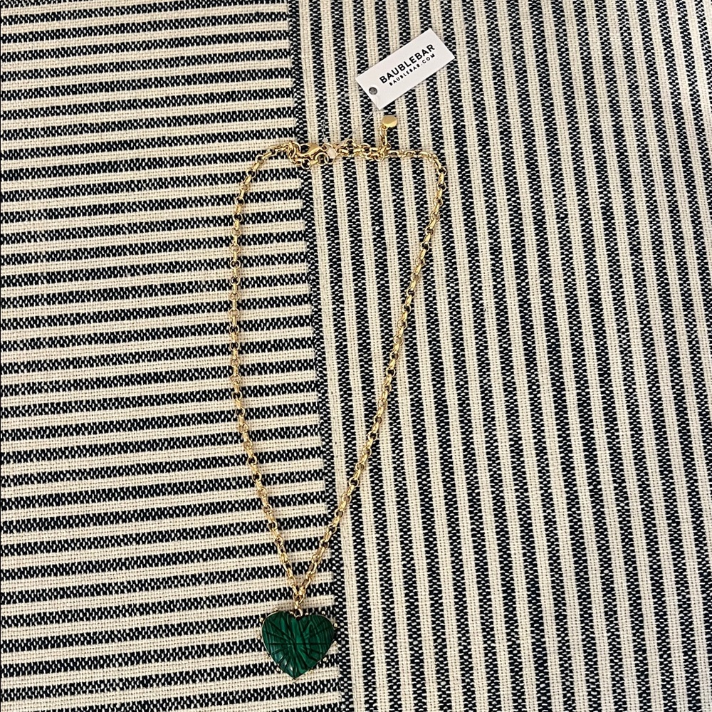 BaubleBar Gold Necklace with Green Heart Pendant